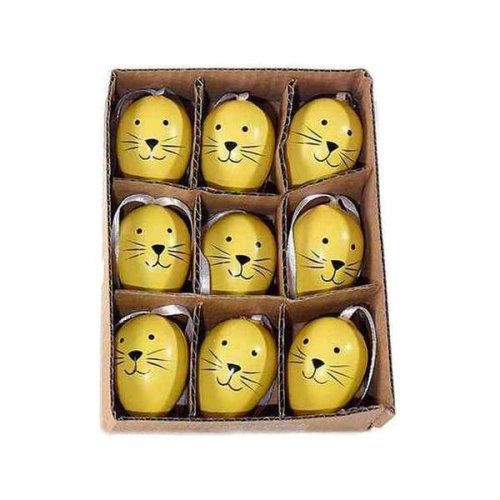 Set 9 oua decorative paste din plastic galben 3x4 cm - decorer