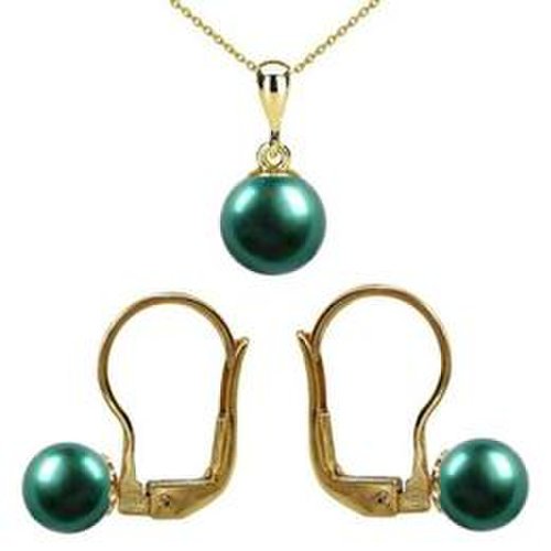 Set aur 14 karate cu perle naturale verde smarald, premium - cadouri si perle