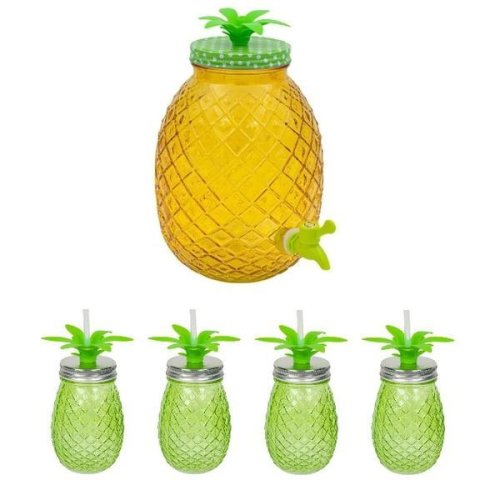 Set limonada 5 piese, format din borcan 4 litri si 4 pahare, model ananas