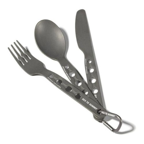 Set tacamuri camping din aluminiu anodizat sea to summit alphaset cutlery set (cutit, furculita, lingura)