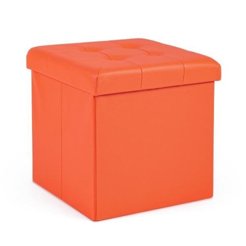 Taburet cu spatiu depozitare piele ecologica portocalie magda 38 cm x 38 cm x 38 h