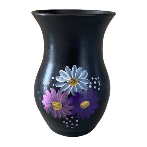 Vaza ceramica neagra cu margarete - ceramica martinescu