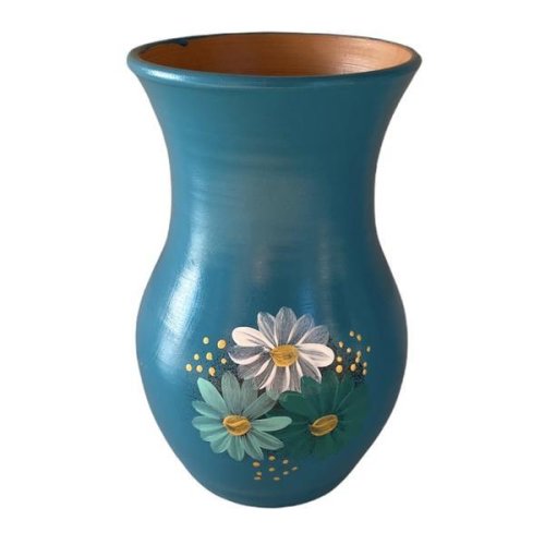 Vaza ceramica turcoaz,cu margarete - ceramica martinescu