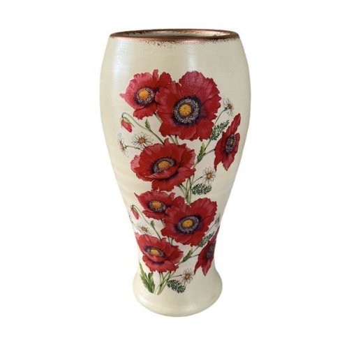Vaza decorativa ceramica, realizata manual, maci, alb/rosu - ceramica martinescu