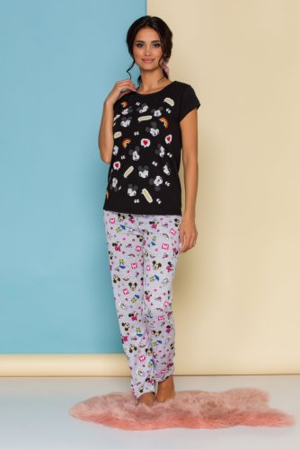 Pijama disney cu tricou negru si pantaloni gri