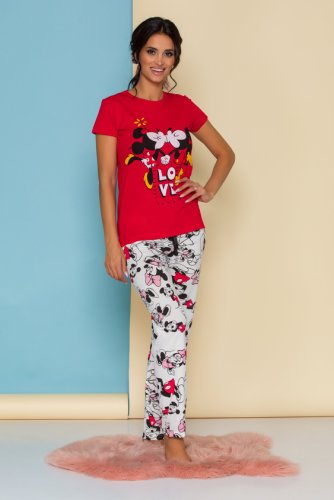Pijama super love cu tricou rosu si pantaloni albi cu imprimeu