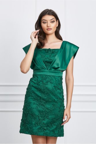 Rochie dy fashion verde din dantela cu tafta pe umeri
