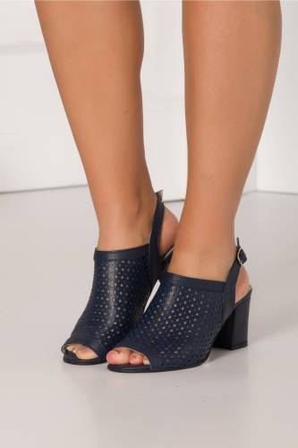 Sandale bleumarin din piele naturala cu perforatii