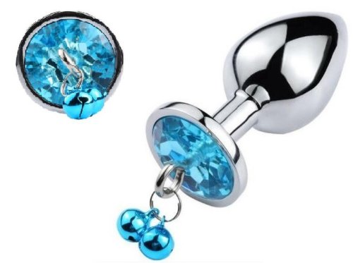 Dop anal metalic cu clopotei ring my bells small, argintiu/albastru, 7 cm, passion labs