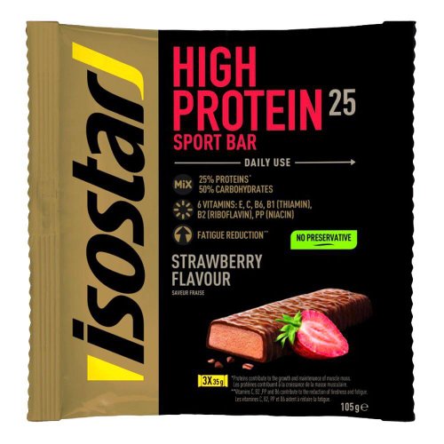 Batoane energizante high protein cu gust de capsune isostar, 3 x 35 g, natural