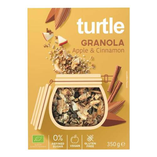 Cereale granola cu mar si scortisoara fara gluten, turtle, bio, 350 g
