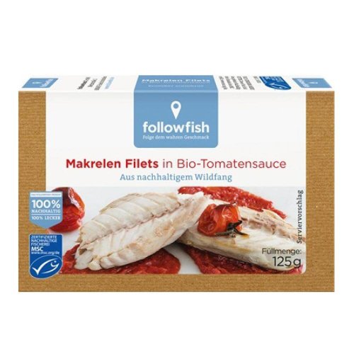 File de macrou in sos de tomate bio followfish, 125 g, natural