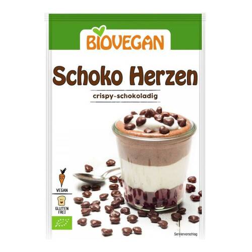 Inimioare decorative din ciocolata fara gluten, biovegan, bio, 35 g