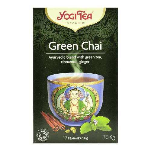 Yogi tea green chai, ceai ayurvedic cu ceai verde, scortisoara si ghimbir, bio, 30,6 g