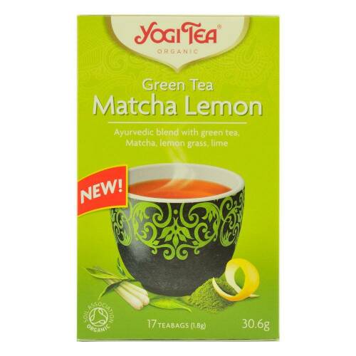 Yogi tea green tea matcha lemon, ceai ayurvedic cu ceai verde, matcha, lemongrass si lime, bio, 30,6 g