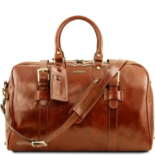 Tl voyager leather travel bag with front straps - large size honey