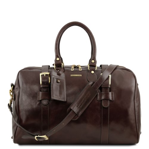 Tl voyager leather travel bag with front straps - small size dark brown