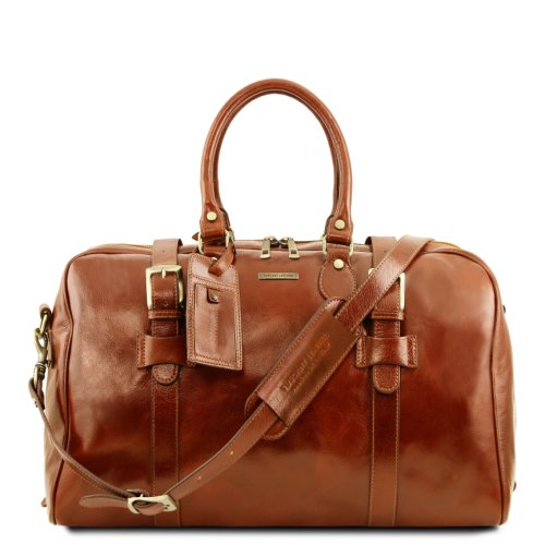 Tl voyager leather travel bag with front straps - small size honey