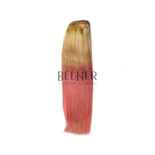 Extensii clip-on deluxe ombre blond/roz pastel