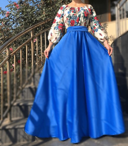 Rochie lunga albastra cu model floral gypsy