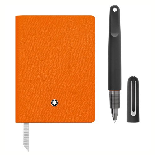 Montblanc m ultra black ballpoint pen and notebook #145 lucky orange lined