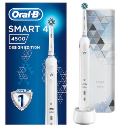 Periuta electrica oral b smart 4 4500 design edition criss action, 3 programe, 1 capat, 40000 pulsatii/min, trusa de calatorie (alb)