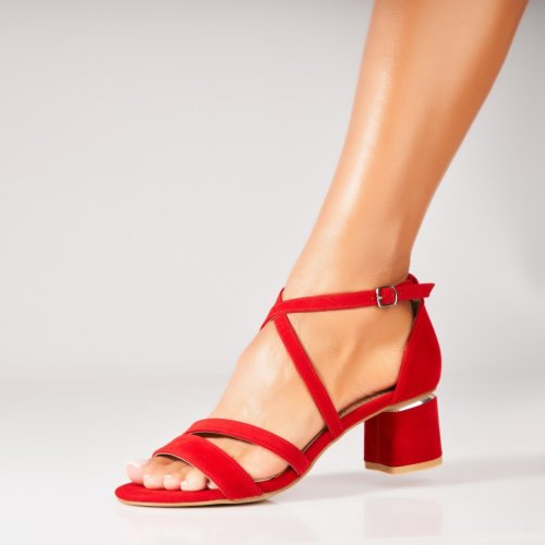 Sandale dama cu toc rosii din piele ecologica intoarsa chizite a6384