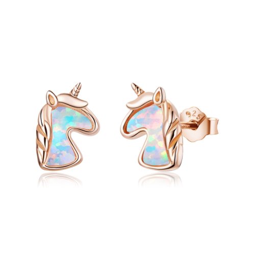 Cercei din argint opal rose gold unicorns