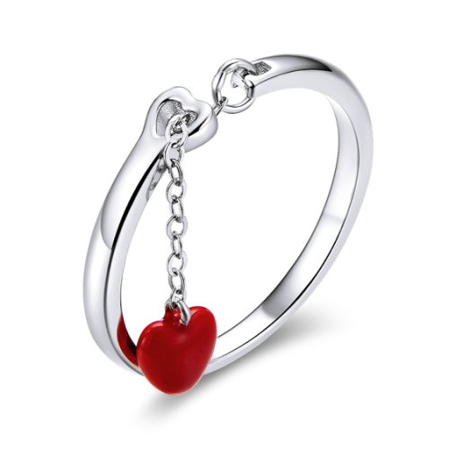 Inel din argint reglabil red heart chain