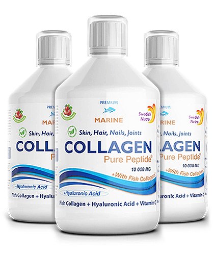Pachet 3 x colagen marin hidrolizat 10000mg cu 9 ingrediente active, 500 ml | swedish nutra