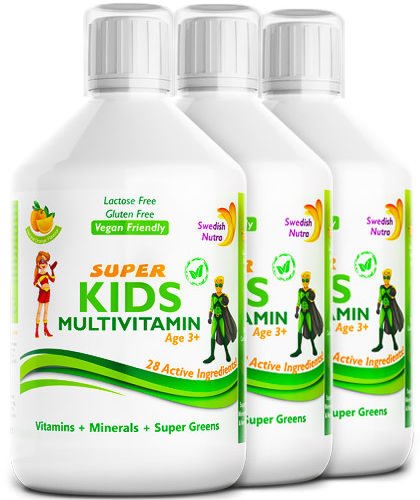 Pachet 3 x super kids multivitamine lichide pt copii cu 30 ingrediente, 500 ml | swedish nutra