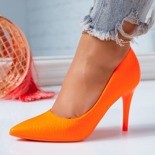 Pantofi dama cu toc galia portocalii #6669m