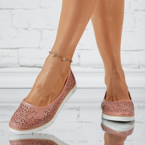 Onefashionroom-ab Pantofi dama din piele naturala perforati gina roz #13864