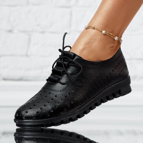 Onefashionroom-ab Pantofi dama din piele naturala perforati side negri #13871