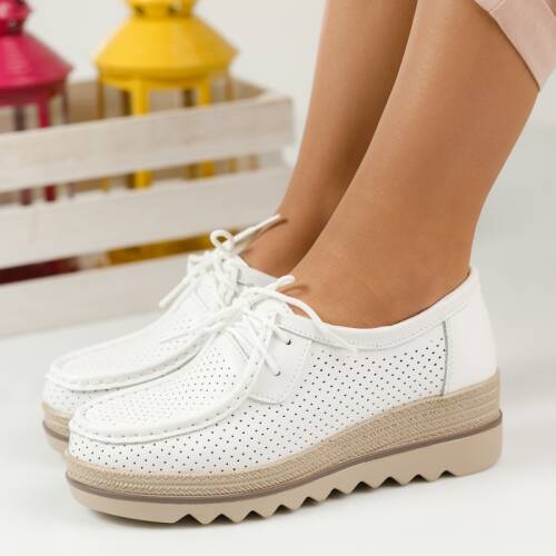 Pantofi piele naturala electra albi #1251m