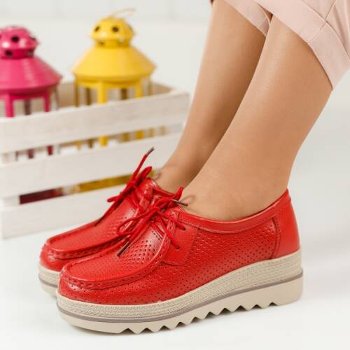 Pantofi piele naturala electra rosii #1247m