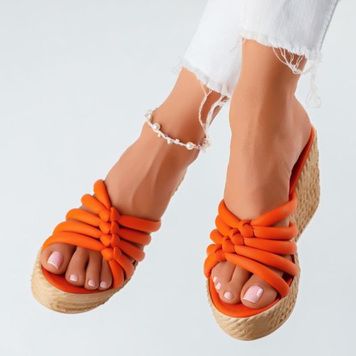 Papuci dama cu platforma verra portocalii #5992m