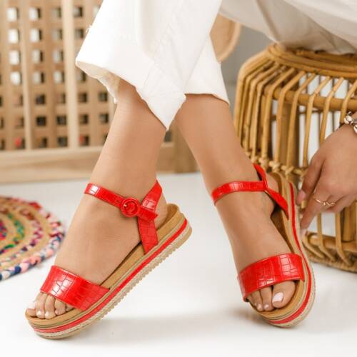Sandale dama cu platforma anabel rosii #1219m