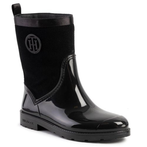 Cizme de cauciuc tommy hilfiger - warmlined suede rain boot fw0fw03976 black 990