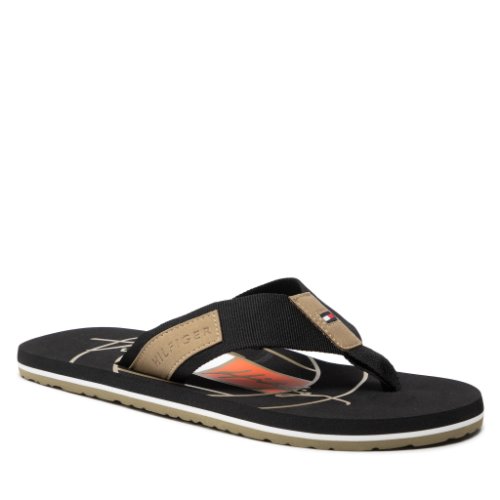 Flip flop tommy hilfiger - embossed hilfiger beach sandal fm0fm03982 black bds