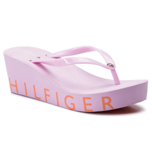 Flip flop tommy hilfiger - hilfiger wedge beach sandal fw0fw04057 pink lavender 518