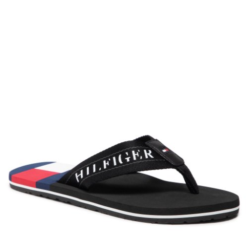Flip flop tommy hilfiger - th flag mens beach sandal fm0fm03919 black bds