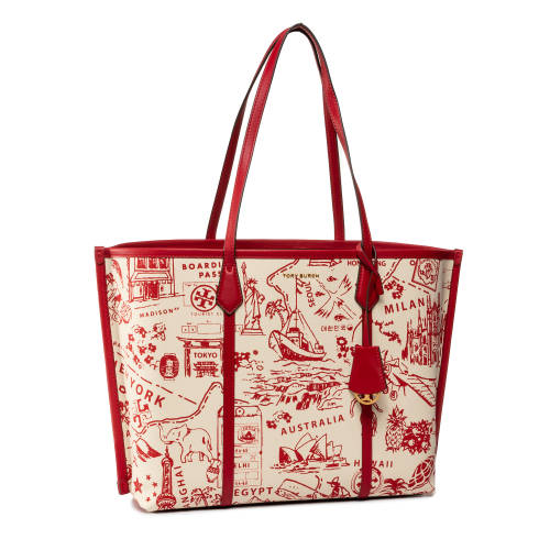 Geantă tory burch - perry printed canvas triple-compartment tote 64486 red destination 920