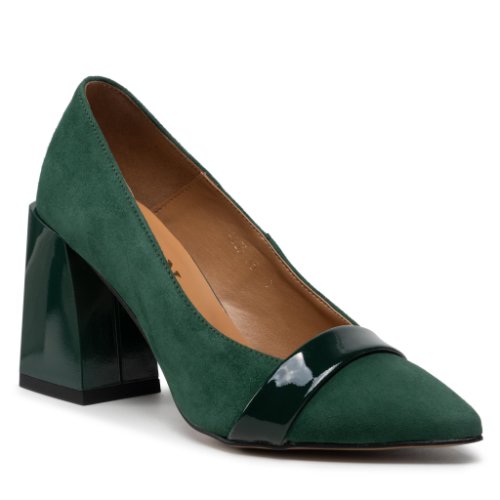 Pantofi închiși sagan - 4605 zielony welur/zielony lakier