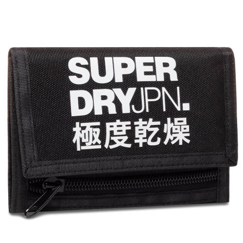Portofel mic pentru bărbați superdry - tri fold polyester wallet m9810037a black 02a