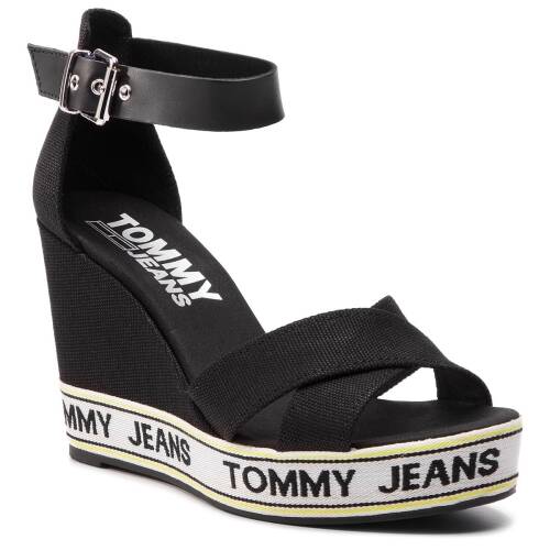 Sandale tommy jeans - pop webbing wedge sandal en0en00448 black 990