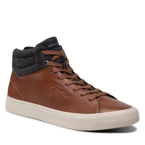 Sneakers tommy hilfiger - high premium leather felt vulc fm0fm03269 winter cognac gvi