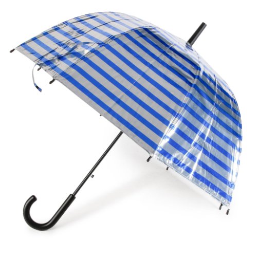 Umbrelă happy rain - long ac domeshape 40991 metallic stripes silver/blue