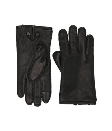 Accesorii barbati allsaints snap deerskin leather gloves black