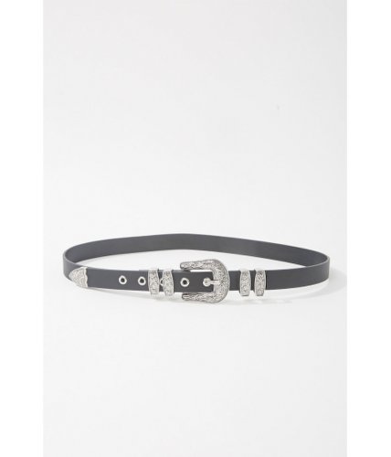 Accesorii femei forever21 etched faux leather belt blacksilver